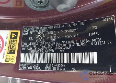 2018 Toyota Highlander Limited from USA, damaged, VIN 5TDYZRFH9JS282194